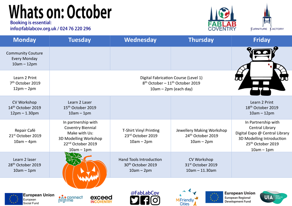 October Whats on Fab Lab Coventry